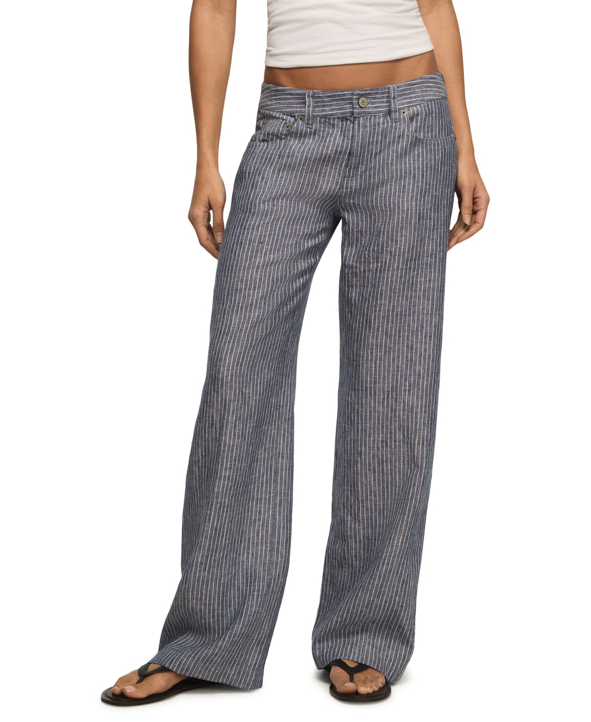 Women's Baggy Wide Leg Pants - Navy Stripe