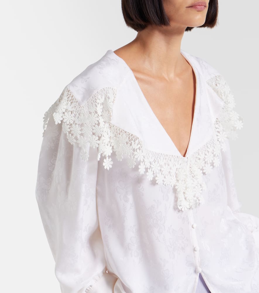 Chloé Lace-trimmed floral jacquard silk blouse