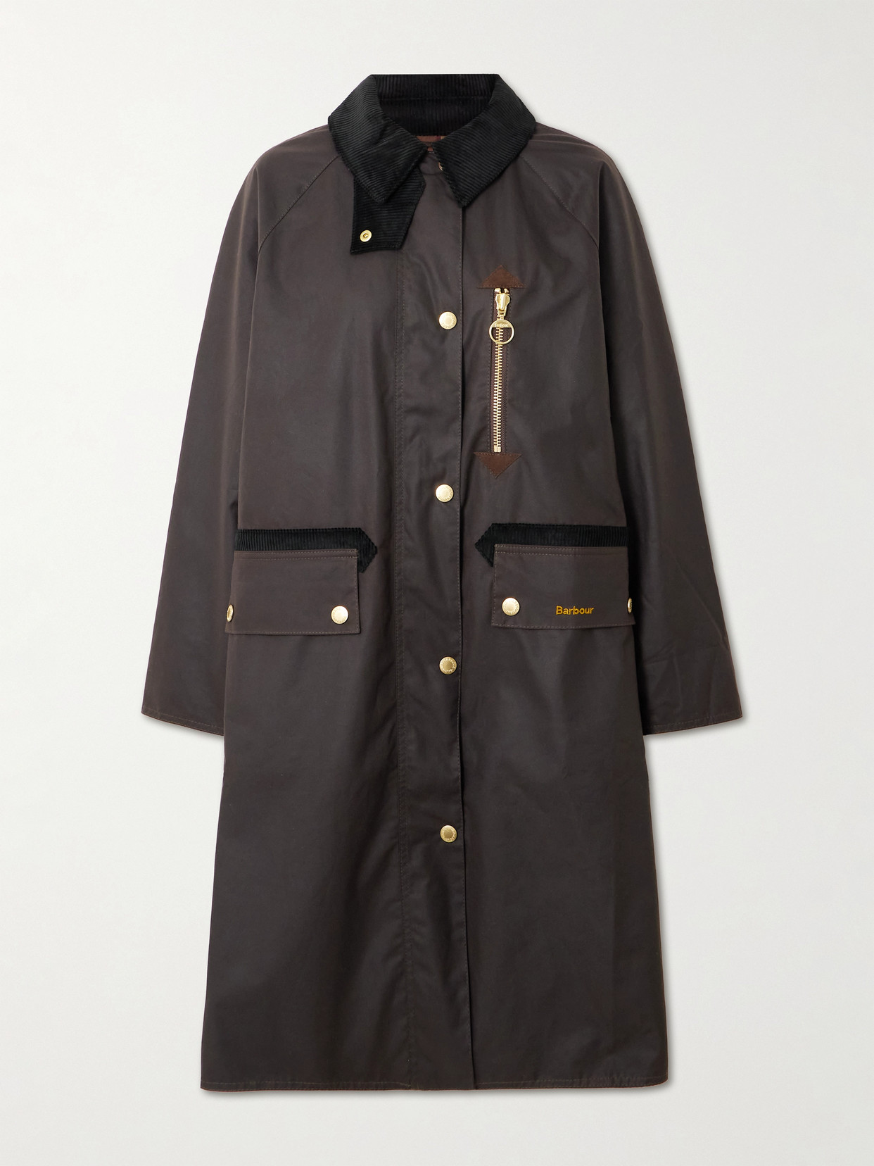 Evette Corduroy-trimmed Waxed-cotton Trench Coat - Green