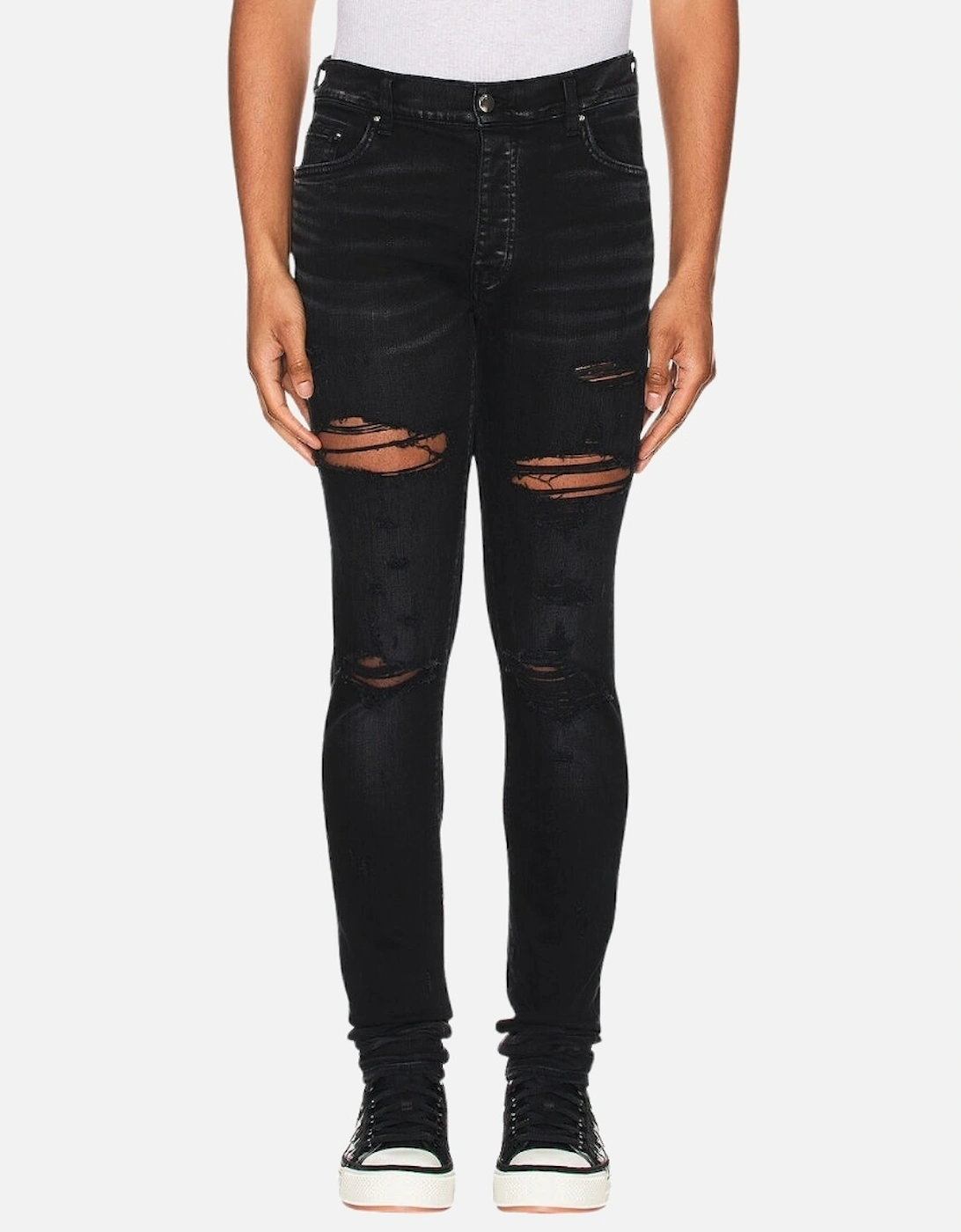 Men's Amiri Slim Fit Thrasher Plus Aged Black Denim Jeans - Size: 30/32