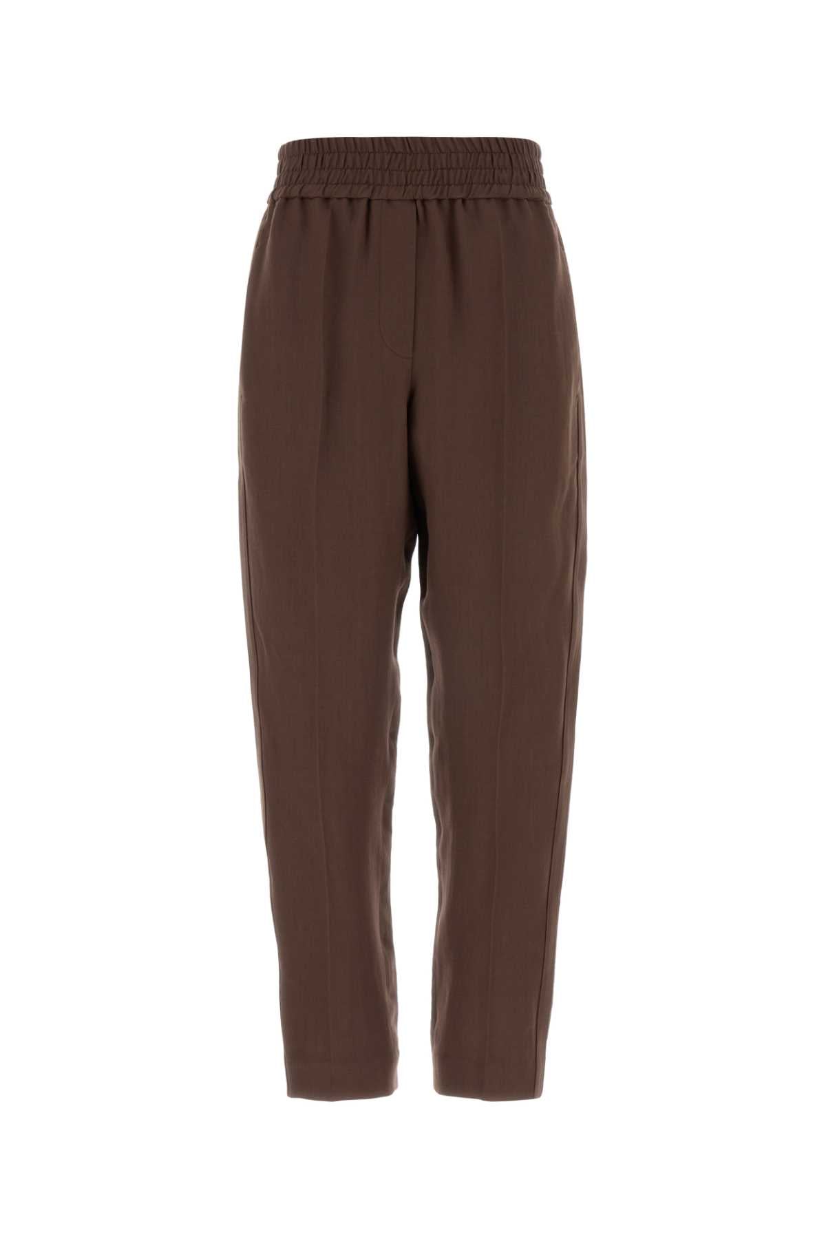 Viscose-Linen Blend Trousers — Brown