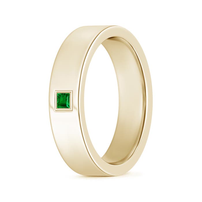Angara 0.08 Carat Gypsy Set Square Emerald Solitaire Wedding Ring for Men in 18K Yellow Gold