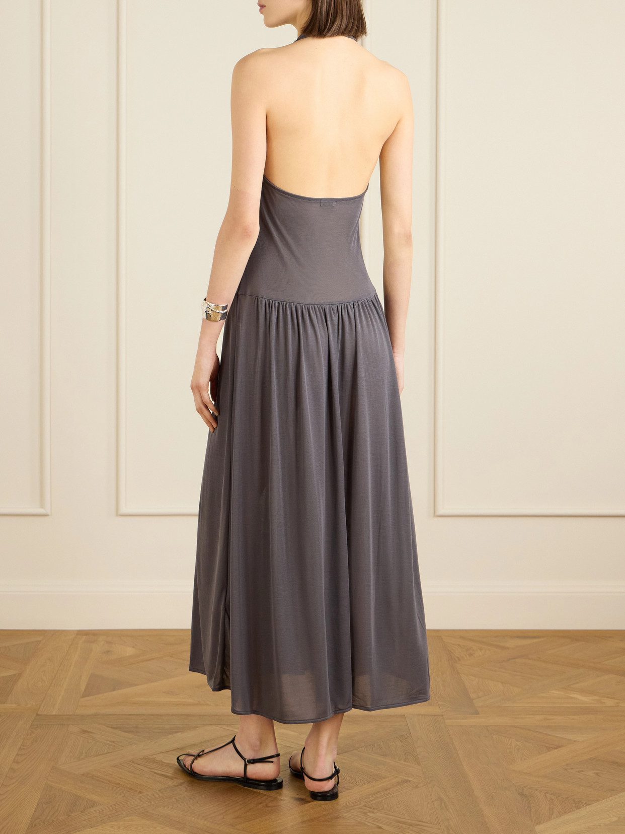 Tencel Lyocell Halterneck Midi Dress - Gray
