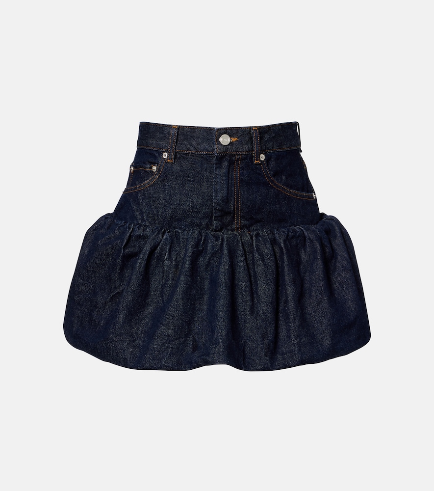 Gathered denim miniskirt
