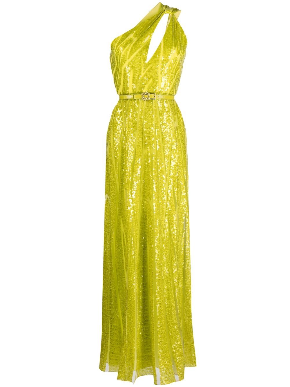 Embroidered tulle one-shoulder gown - Green