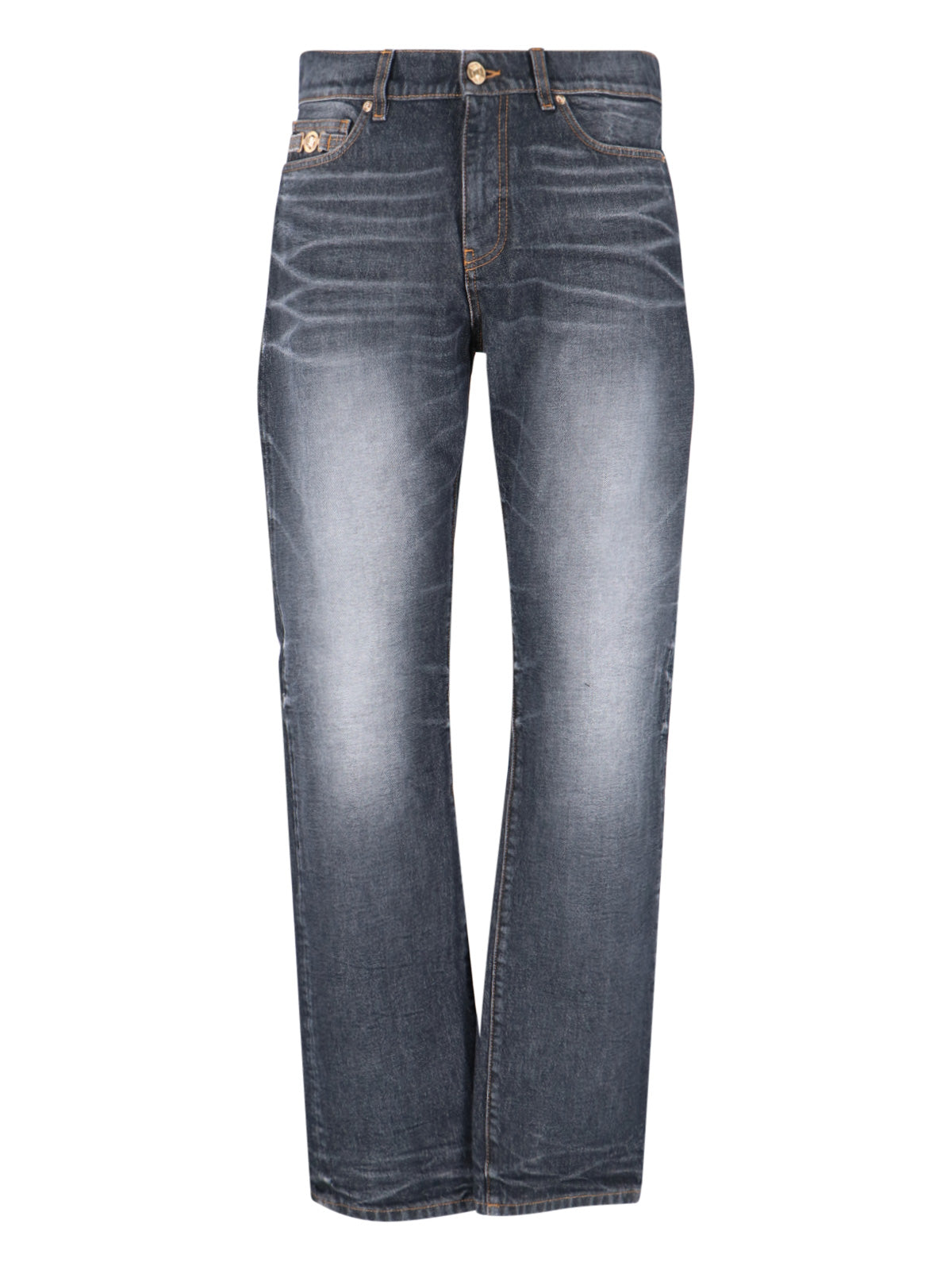 Men's Denim Jeans with Calf Leather Trim