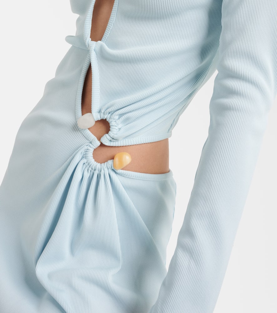 Gathered cutout jersey midi dress