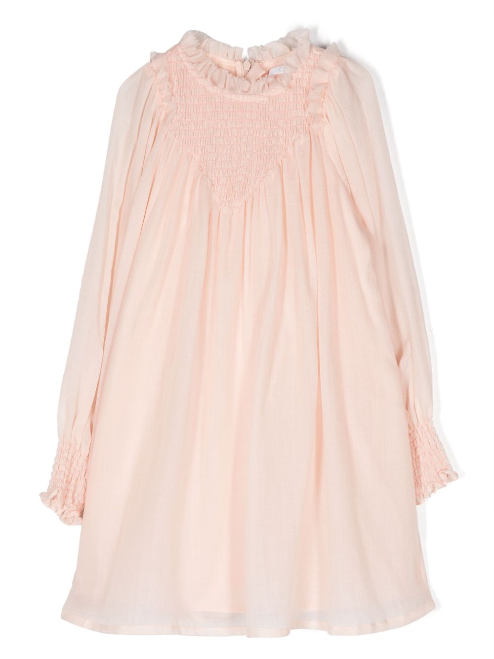 Ruffle-trim wool-cotton flared dress - Pink