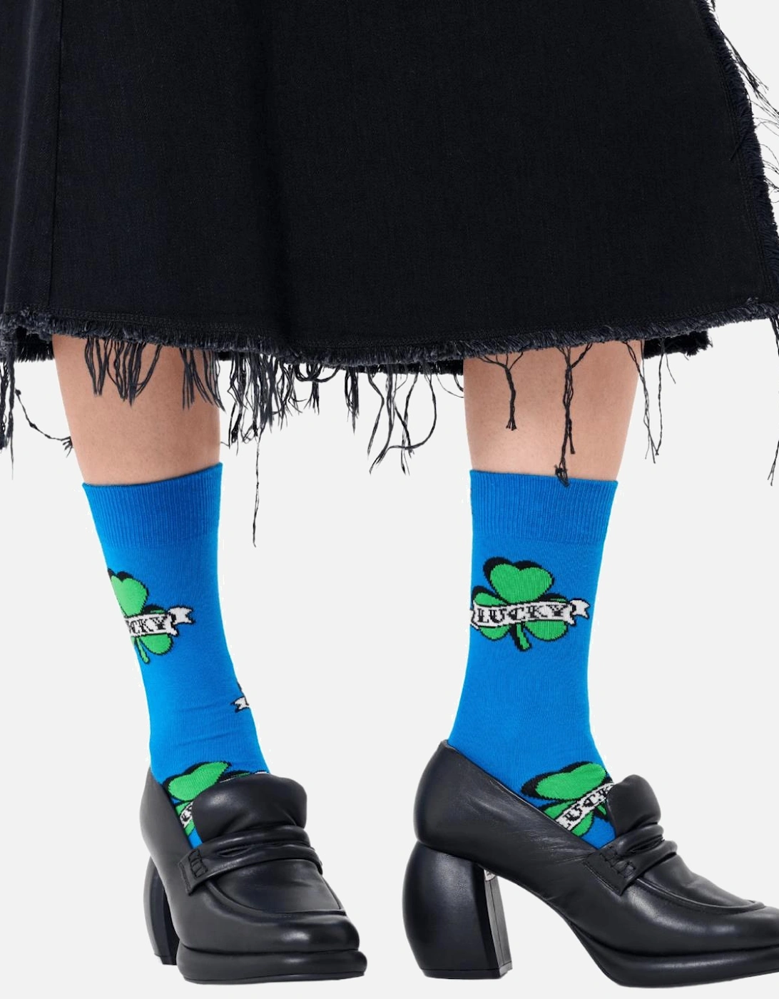 Happy Socks Women's Three Leaf Lucky Sock, Blue - Size: 5/4/4.5/7/6.5/6/5.5/3/3.5