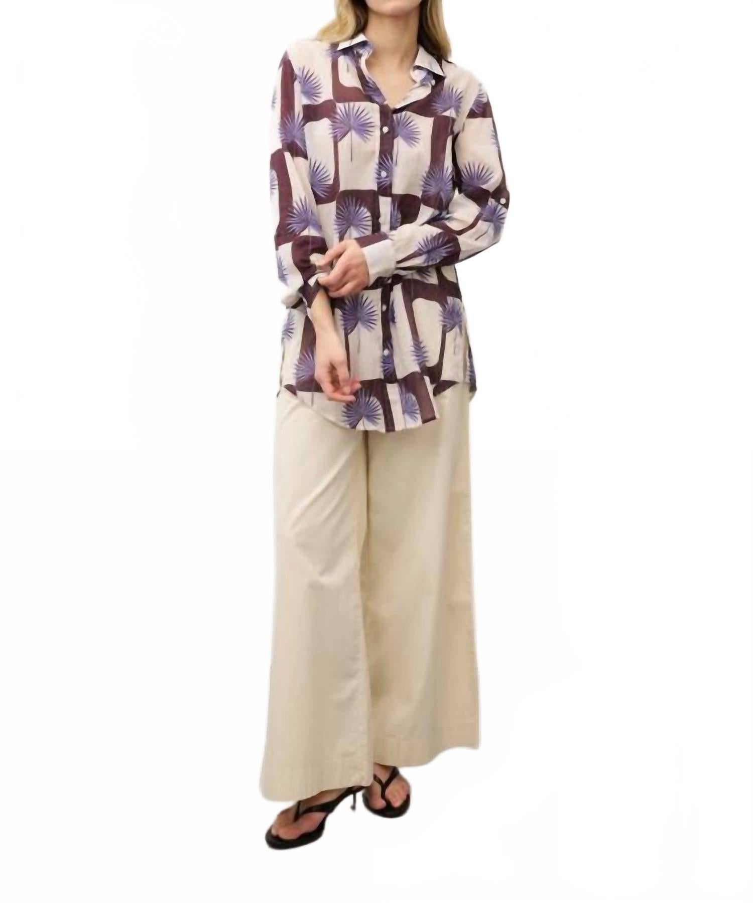 Taya Fan Print Cotton Blouse In Multi