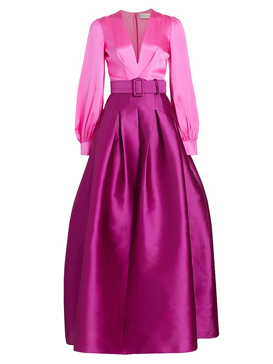 Women's Zoe Satin Colorblocked Belted Gown - Pink