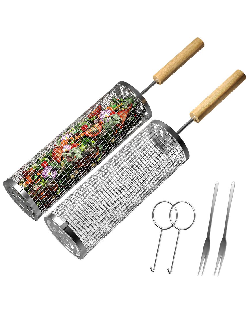 Stainless Steel 2pc Rolling Grilling Basket Set