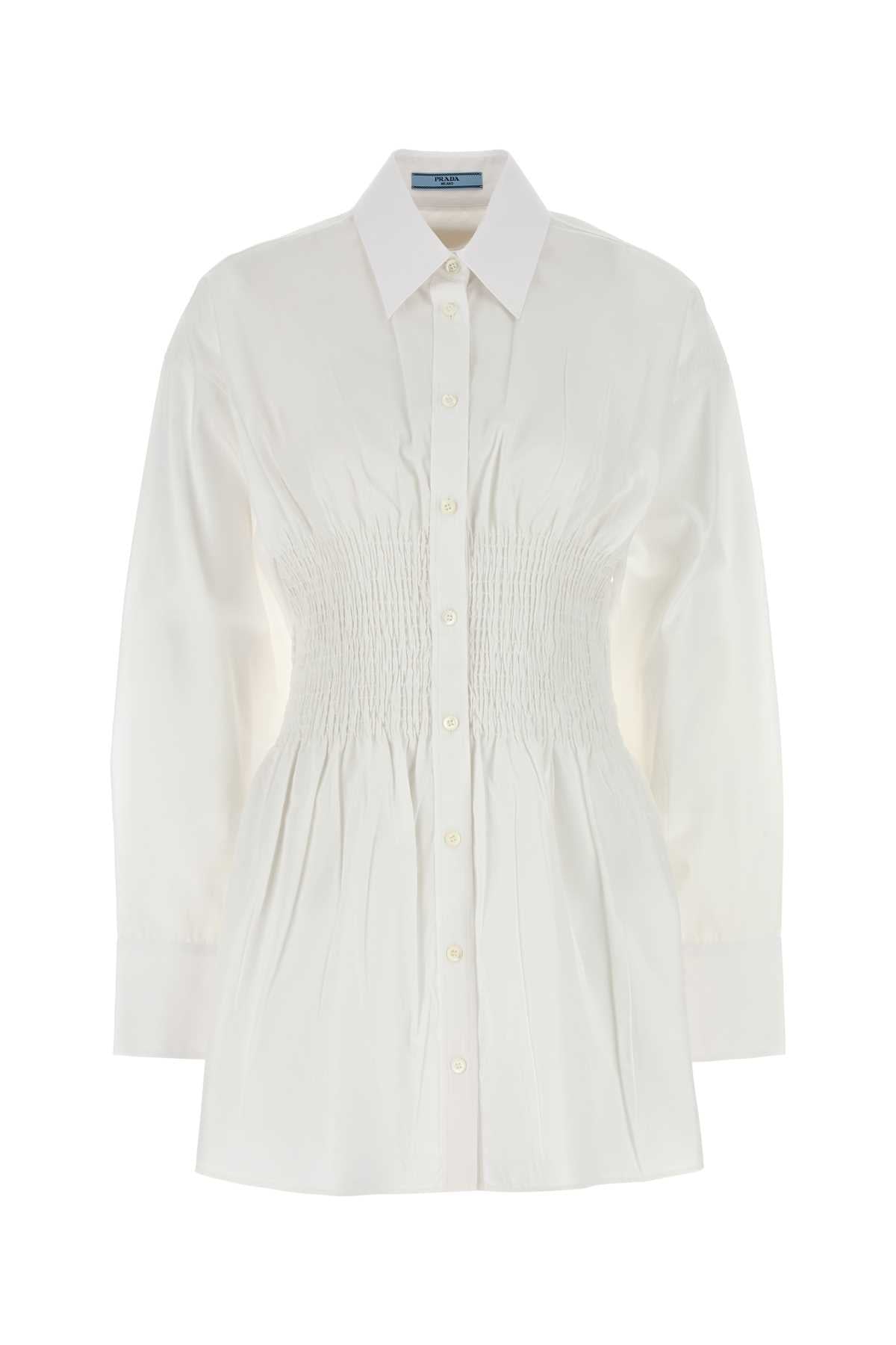 Smocked Poplin Shirt — White