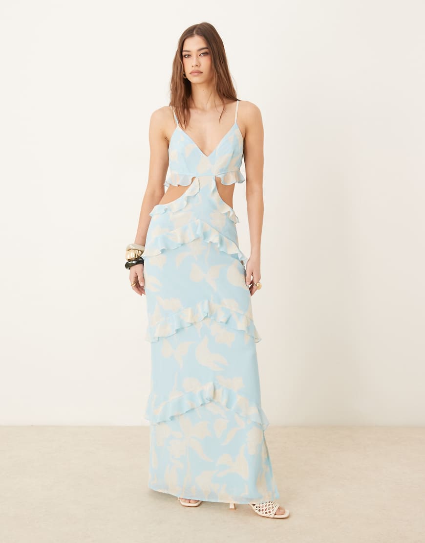 Pretty Lavish cut-out ruffle maxi dress in blue oversized floral