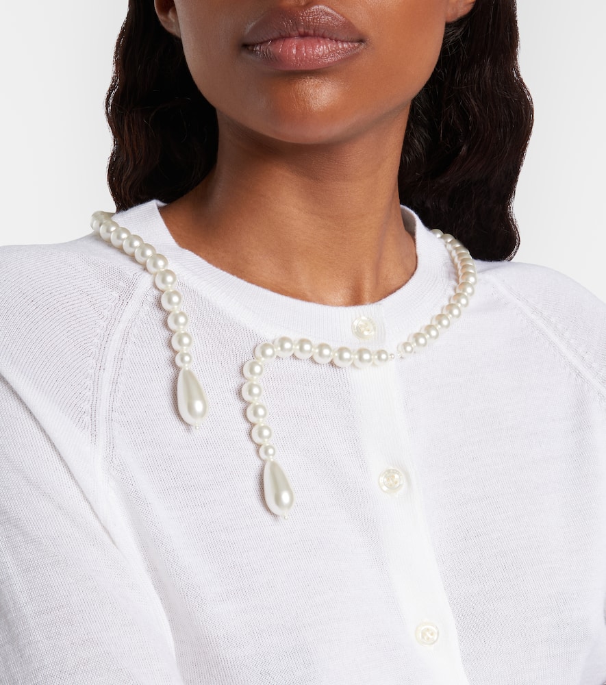 Faux pearl-embellished wool and silk cardigan