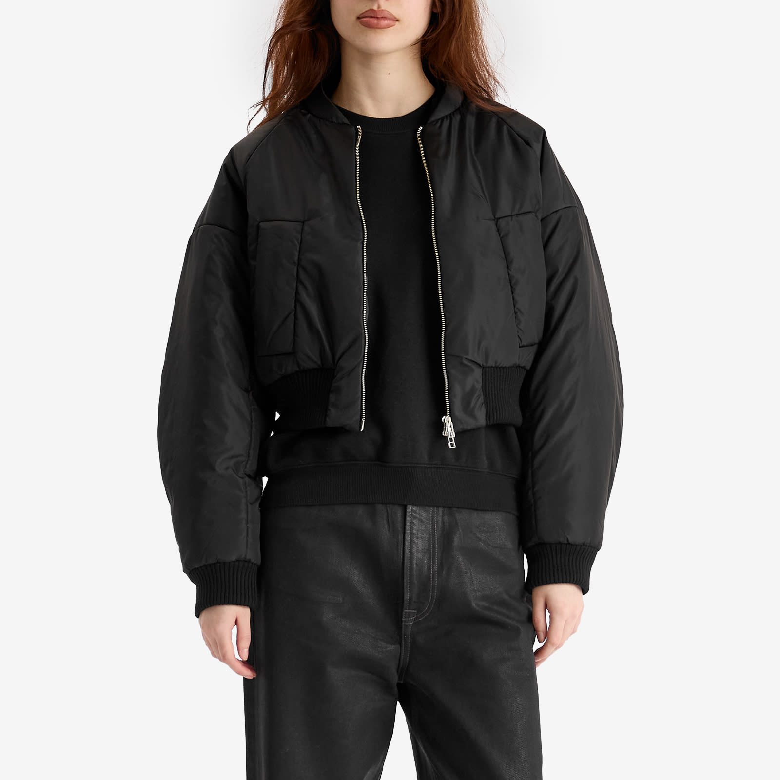 Women's Cropped Bomber Jacket in Black