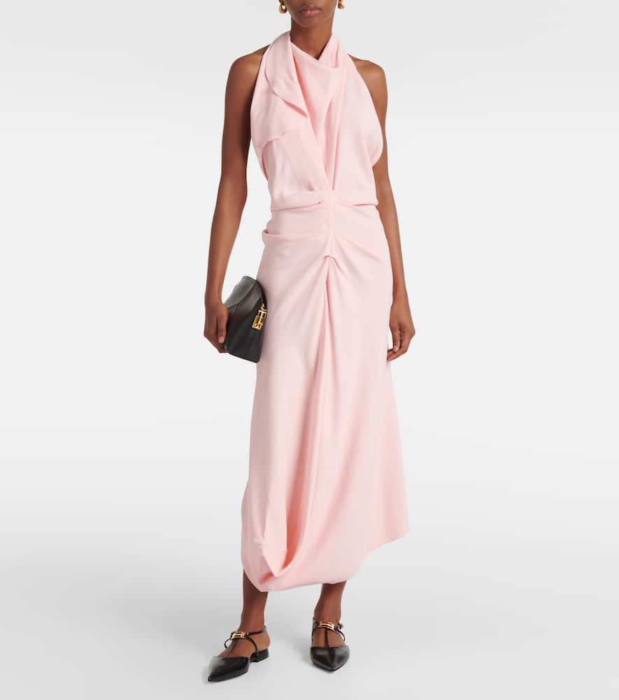 Scarf-detail open-back crêpe midi dress