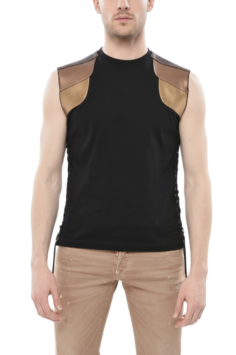 Black Solid Sleeveless T-Shirt