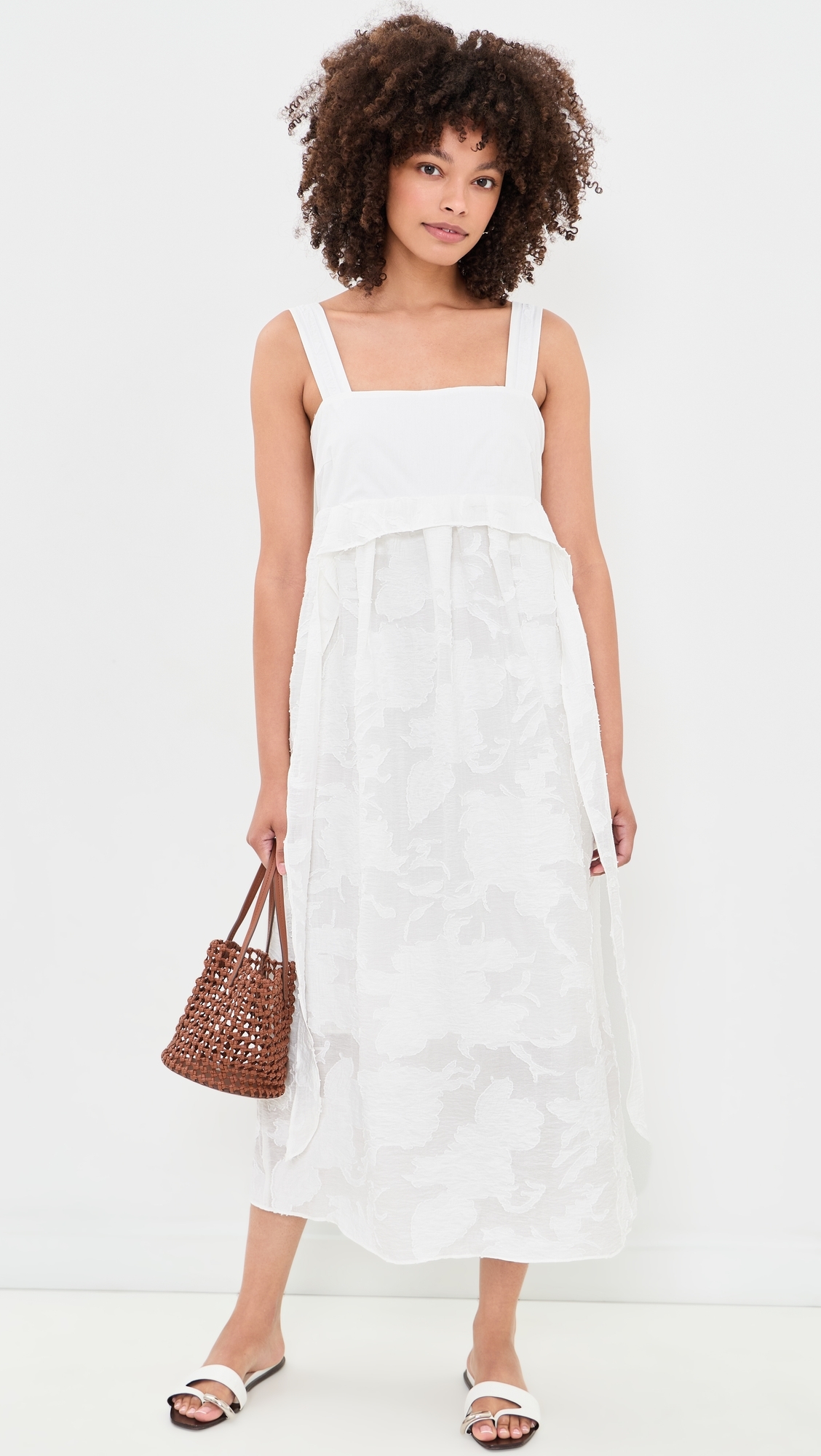 Coupe Mixed Media Dress Off White