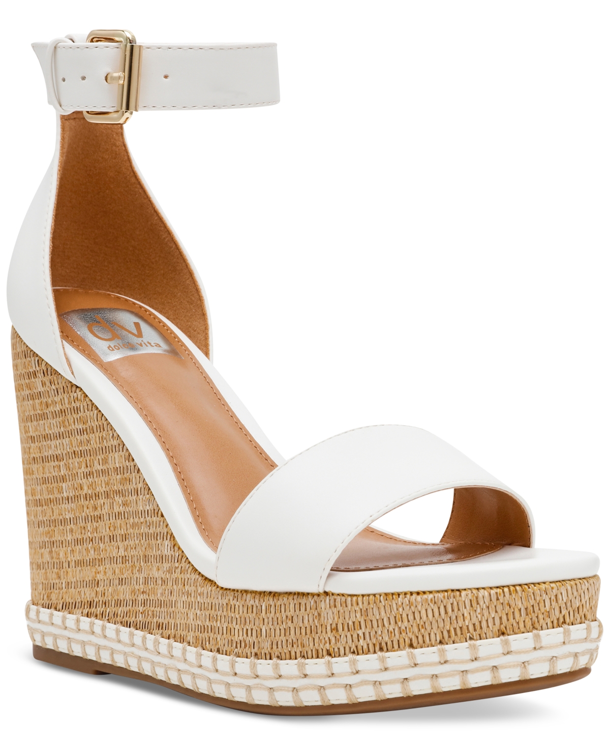 Women's Tammara Ankle-Strap Platform Whipstitch Wedge Sandals - White
