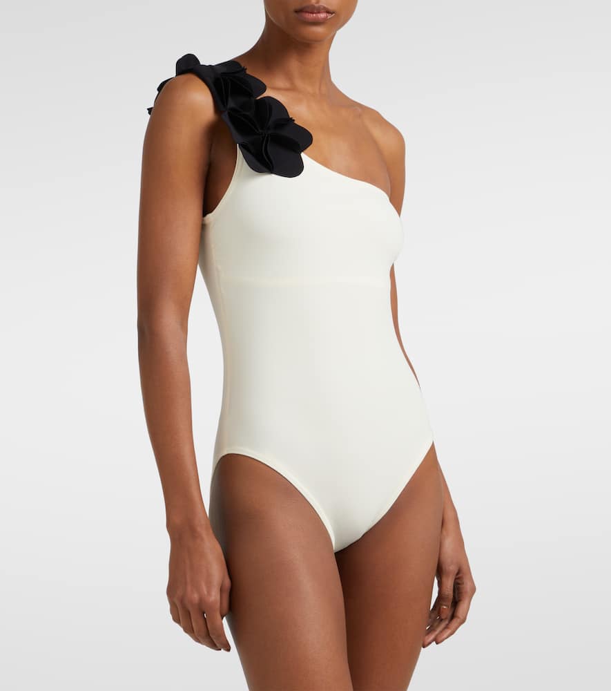 Tess floral-appliqué one-shoulder swimsuit