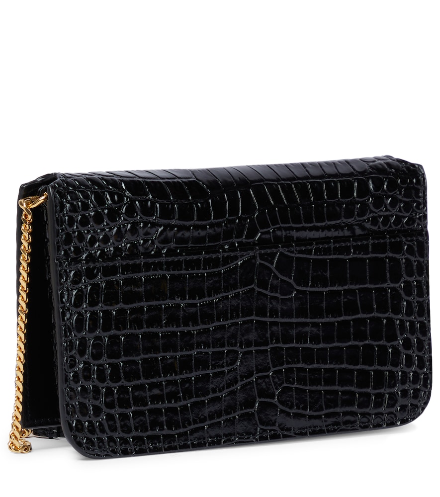 Croc-effect leather wallet on chain