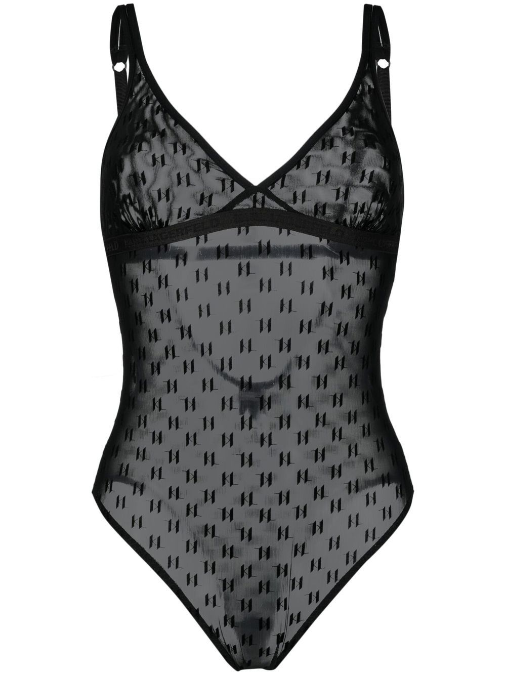 All-over logo-pattern bodysuit - Black