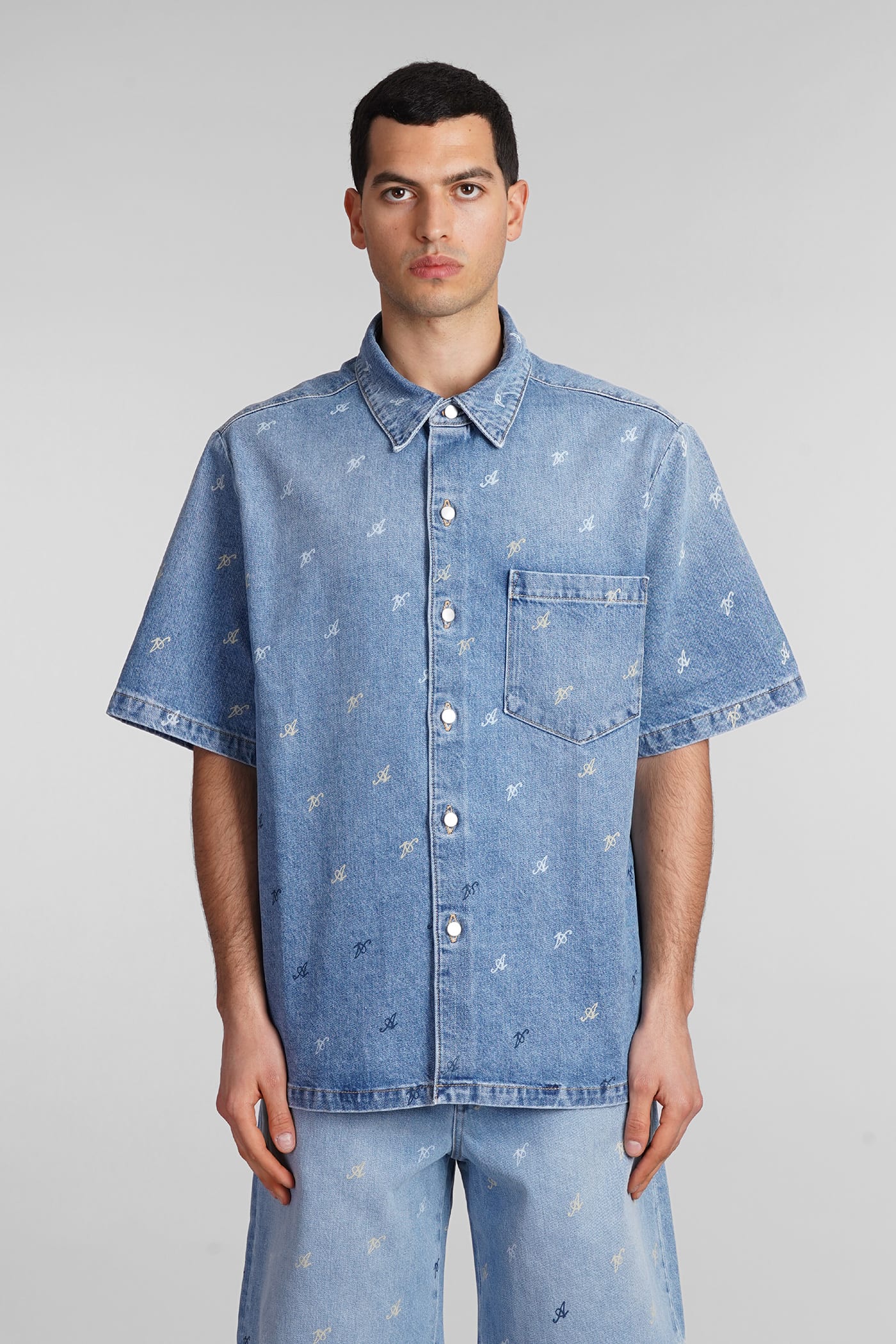 Shirt In Cyan Cotton