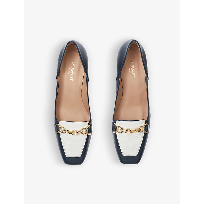 Womens Blu-navy Sabine Chain-embellished Leather Courts
