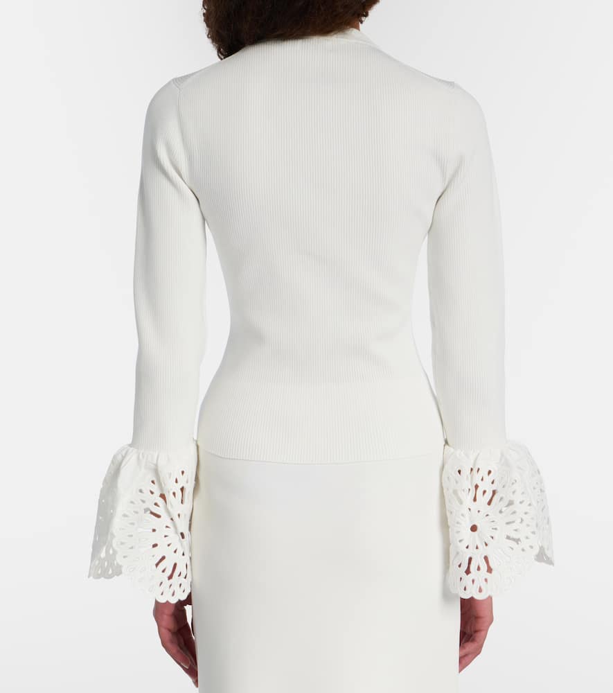 Ferrera broderie anglaise ribbed-knit top