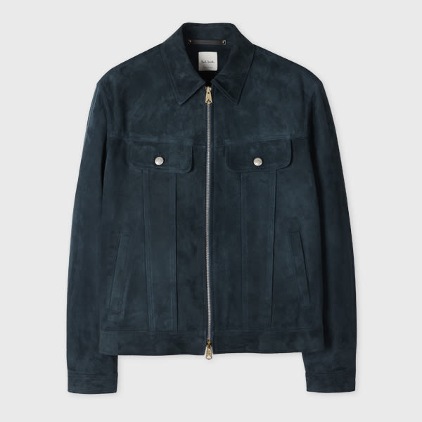 Dark Teal Suede Trucker Jacket Blue