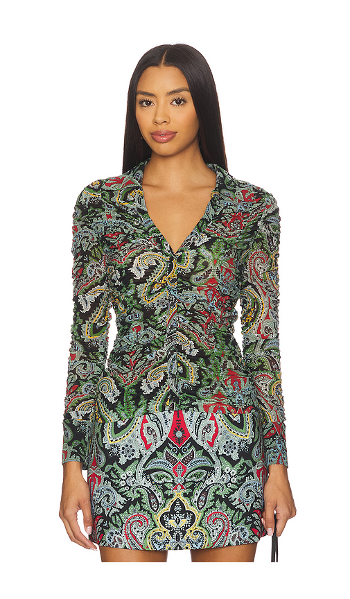 Alice + Olivia Portia Ruched Top in Multi. XS. Also in