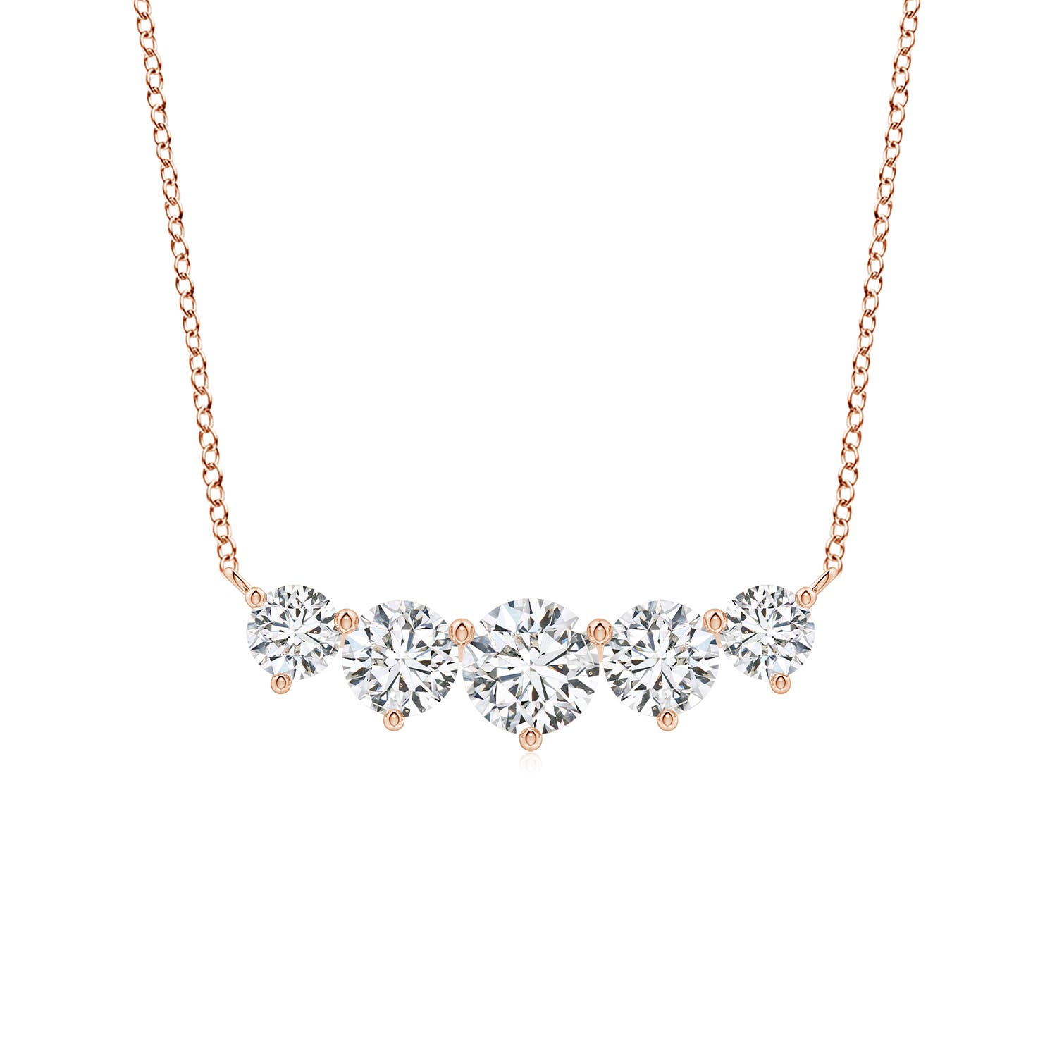 Angara 1.0 Carat Graduated Five Stone Round Diamond Necklace in 18K Rose Gold