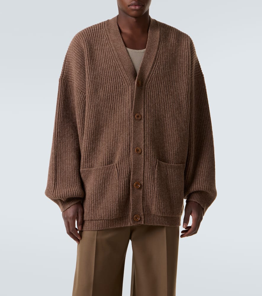 Oversized ribbed-knit wool cardigan
