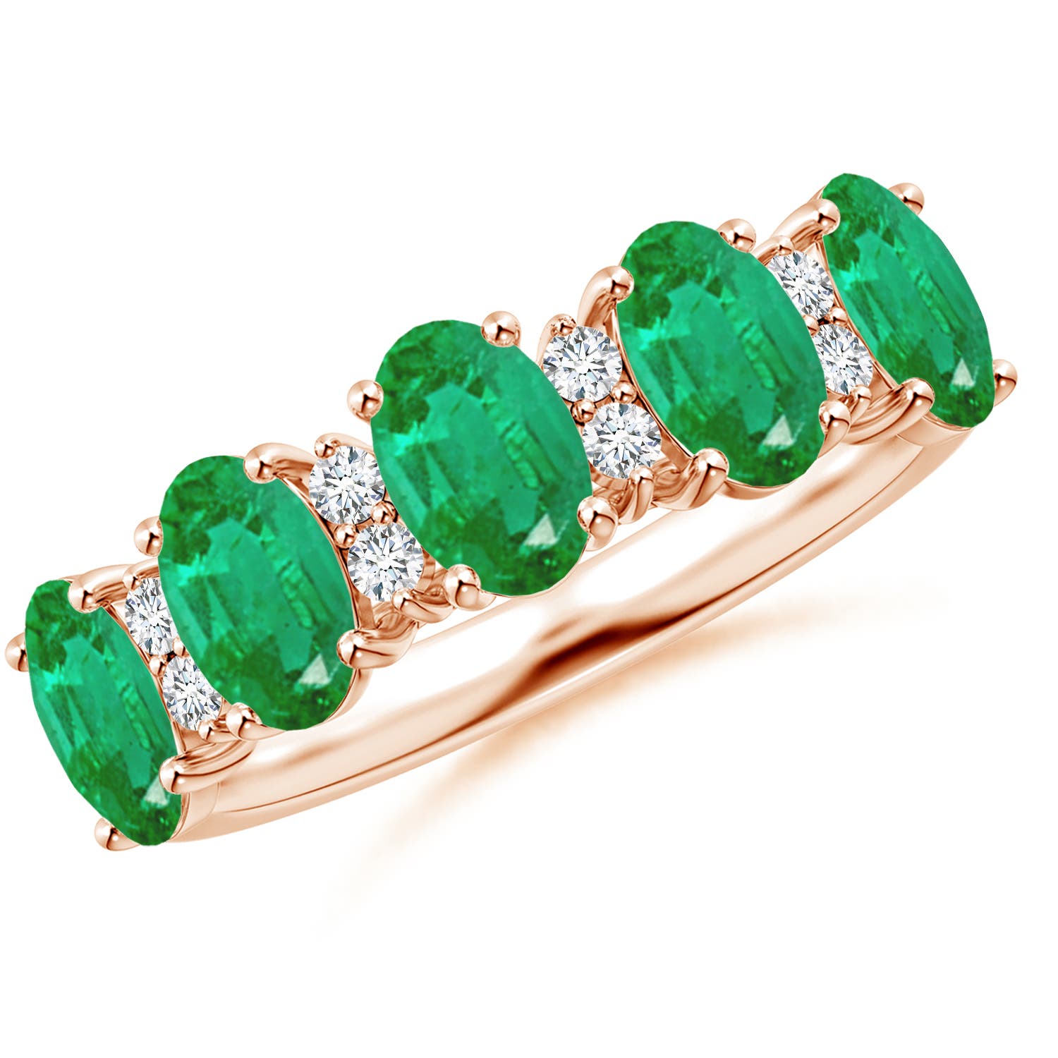 Angara 2.0 Carats Five Stone Emerald and Diamond Wedding Ring in 14K Rose Gold