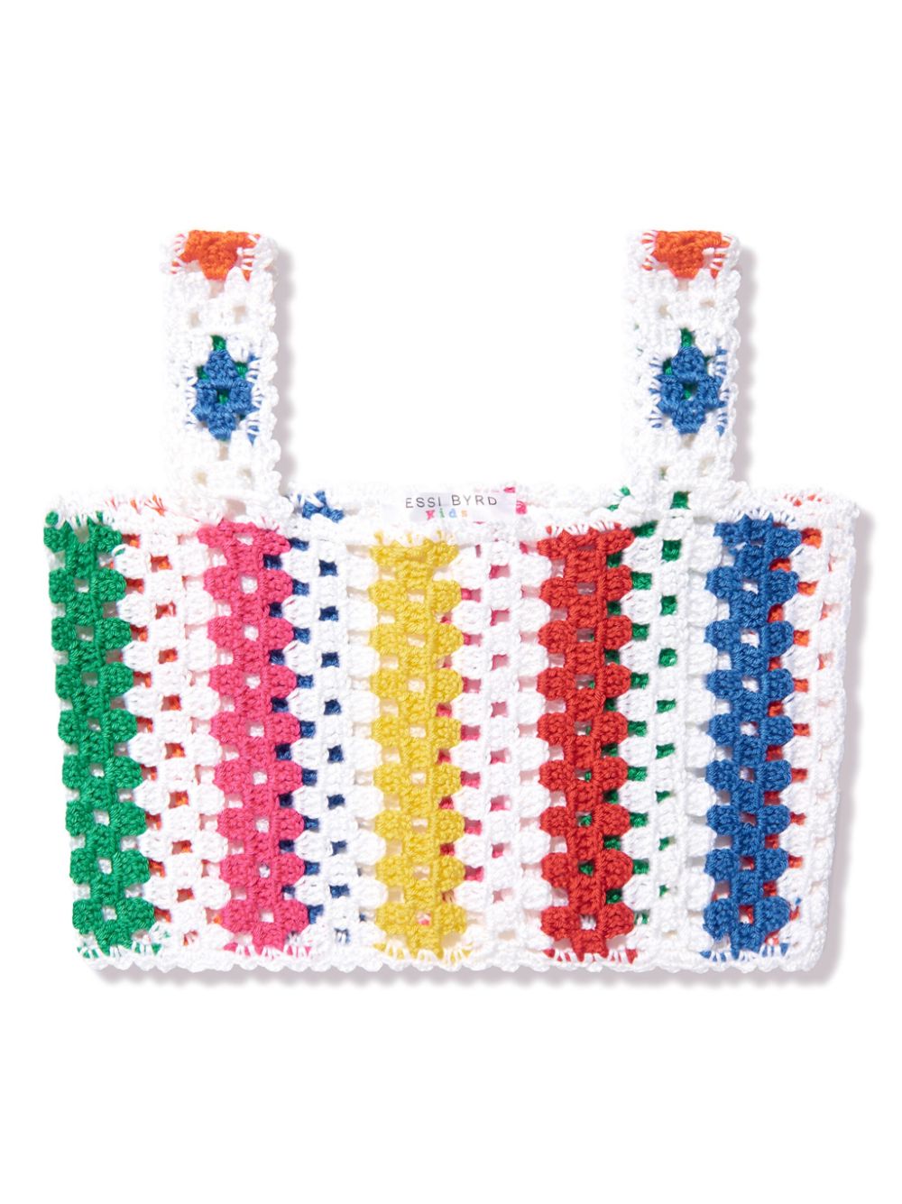 Rainbow striped crochet cotton top - White