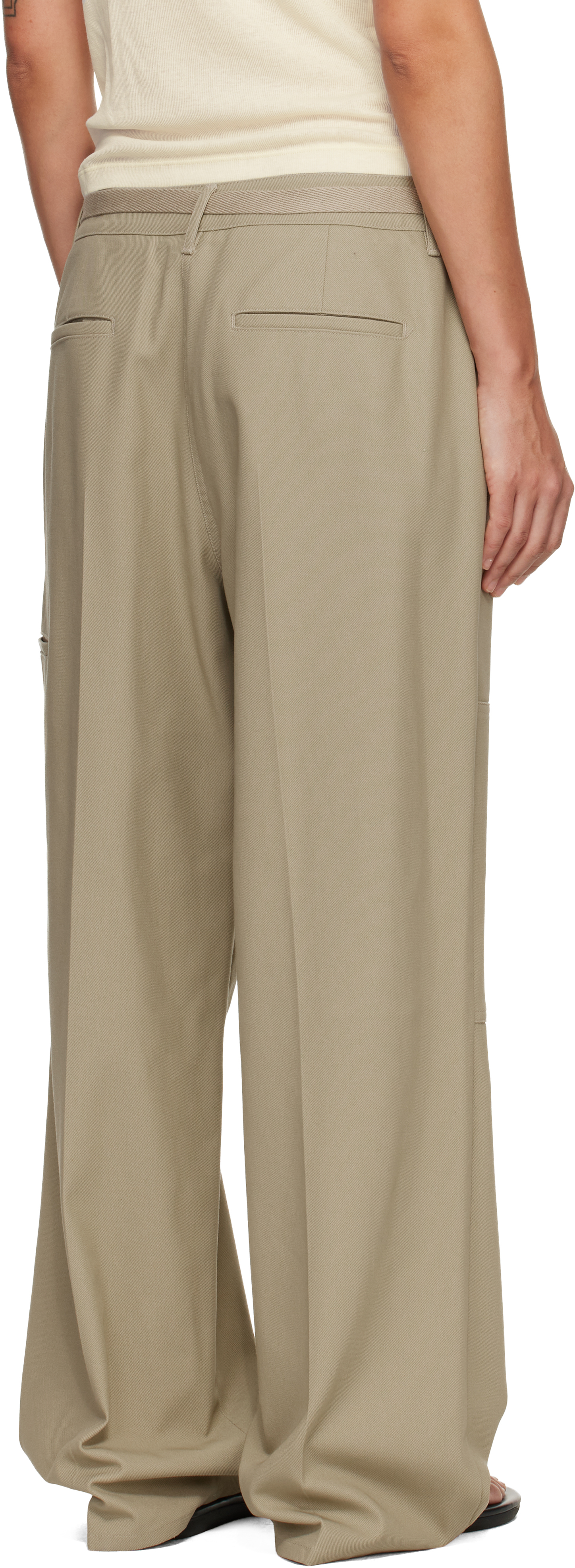 Beige Twill Paneled Trousers