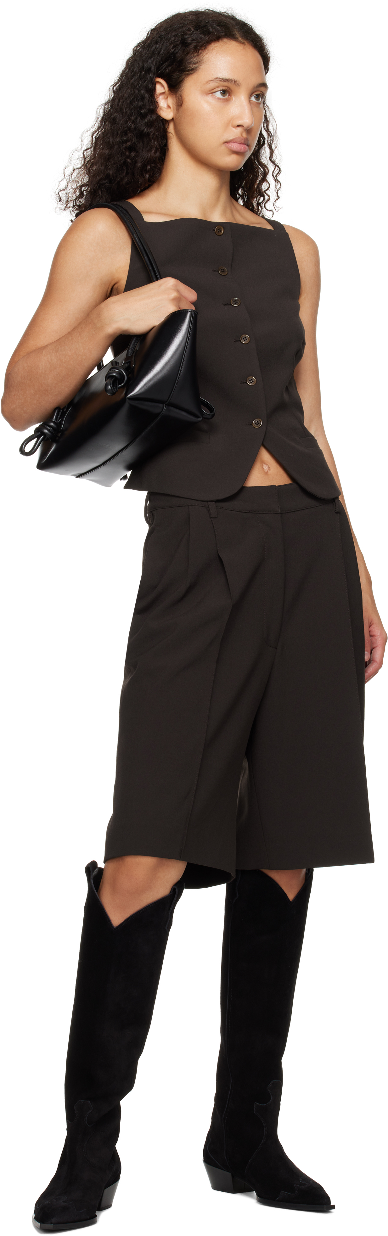 Aeyde Black Aruna Suede Cowboy Tall Boots