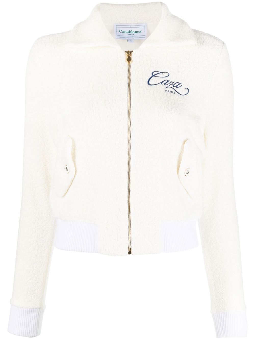 Embroidered-logo zip-fastening jacket - White