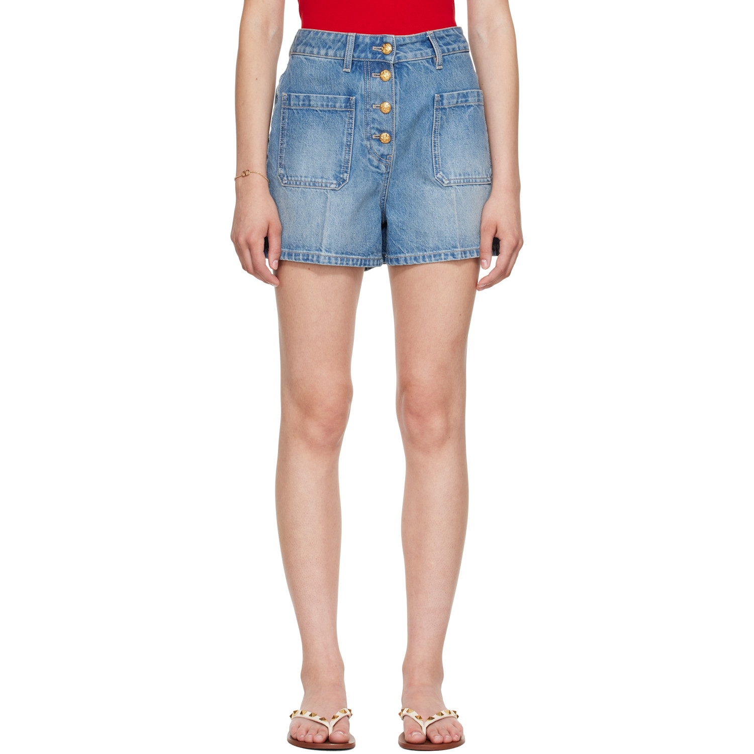Blue Patch Pocket Denim Shorts