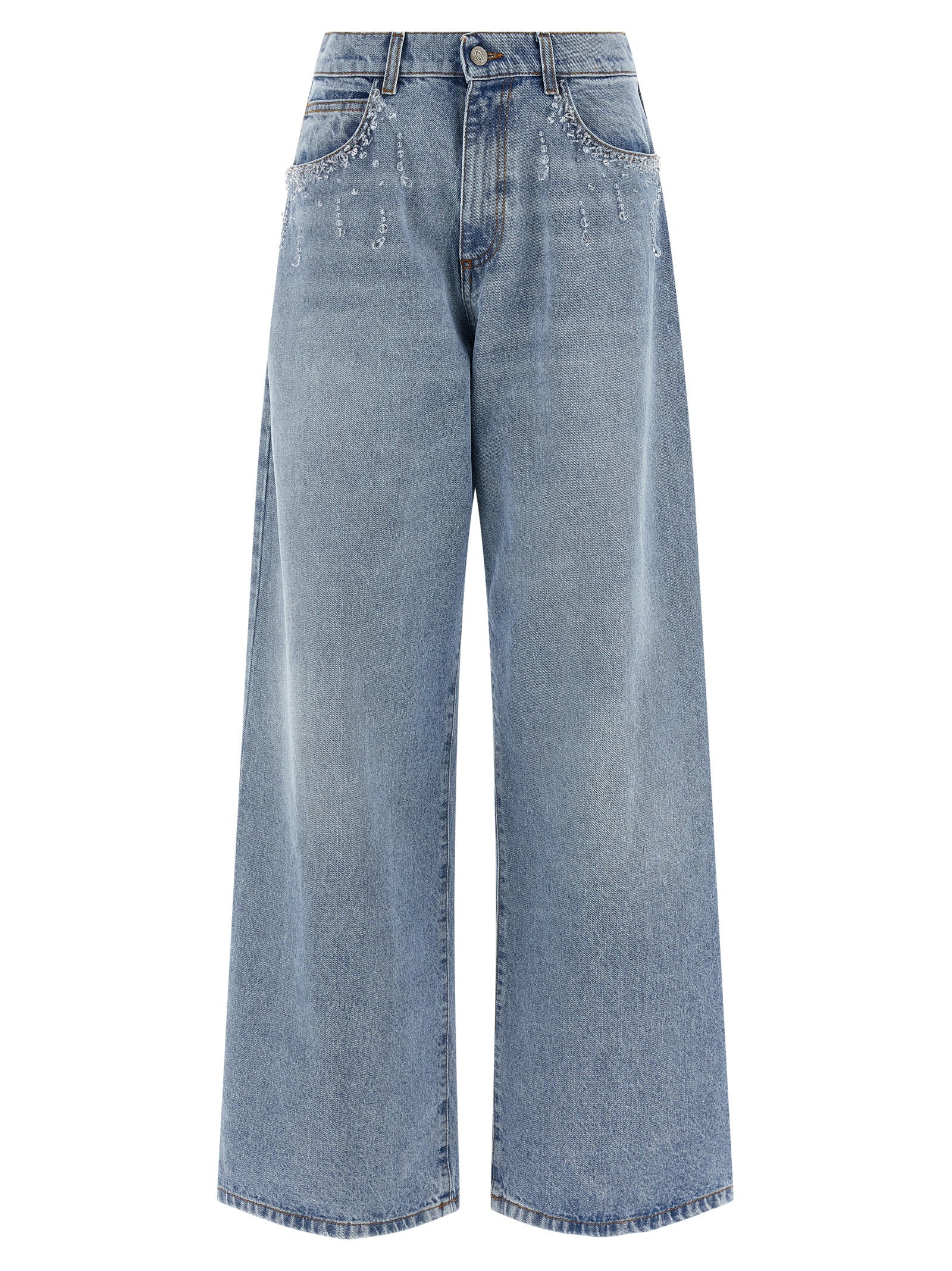 Crystal-Embellished Denim Jeans — Blue