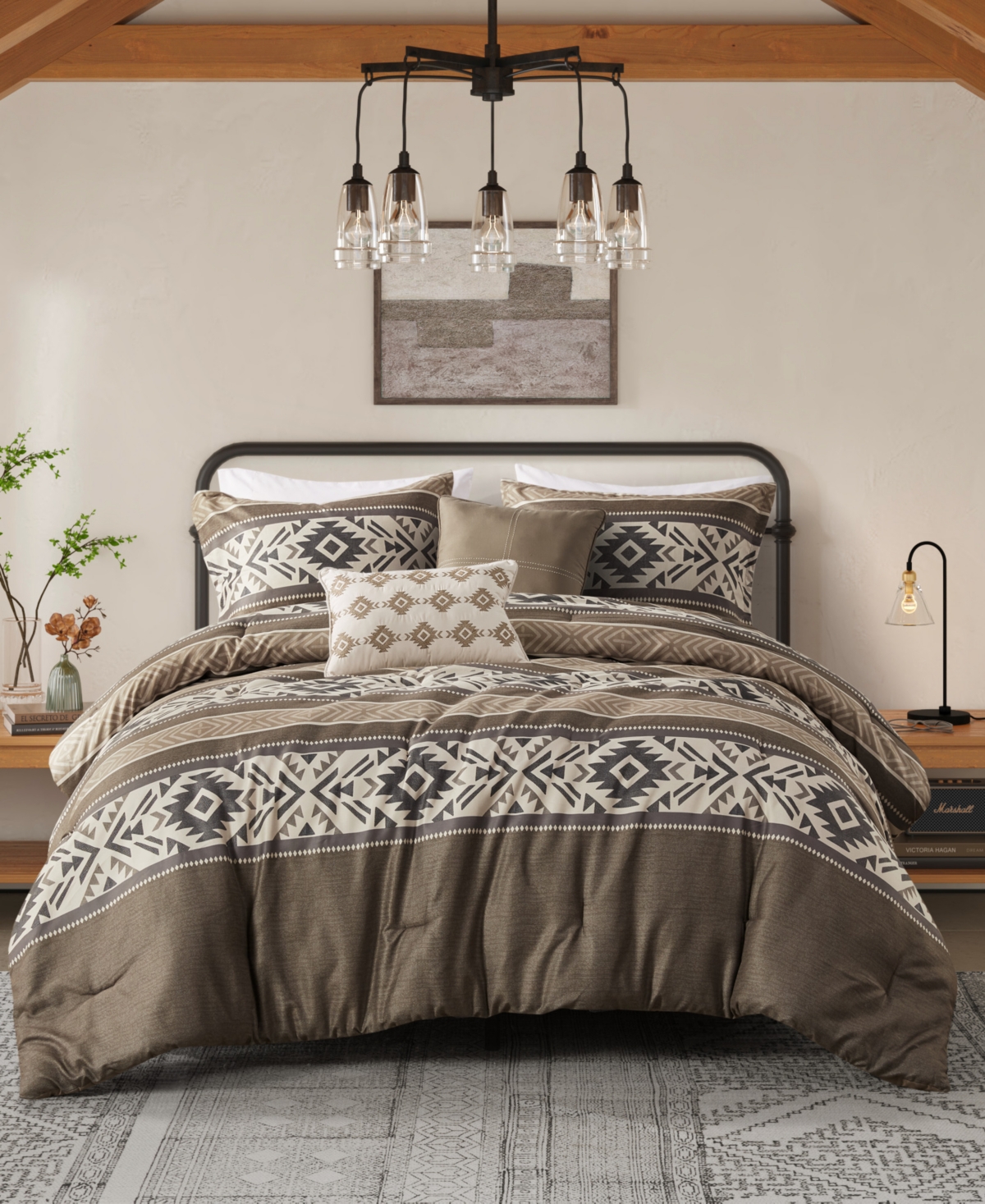 Mariposa Stripe Herringbone 5-Pc. Comforter Set, Full/Queen - Brown