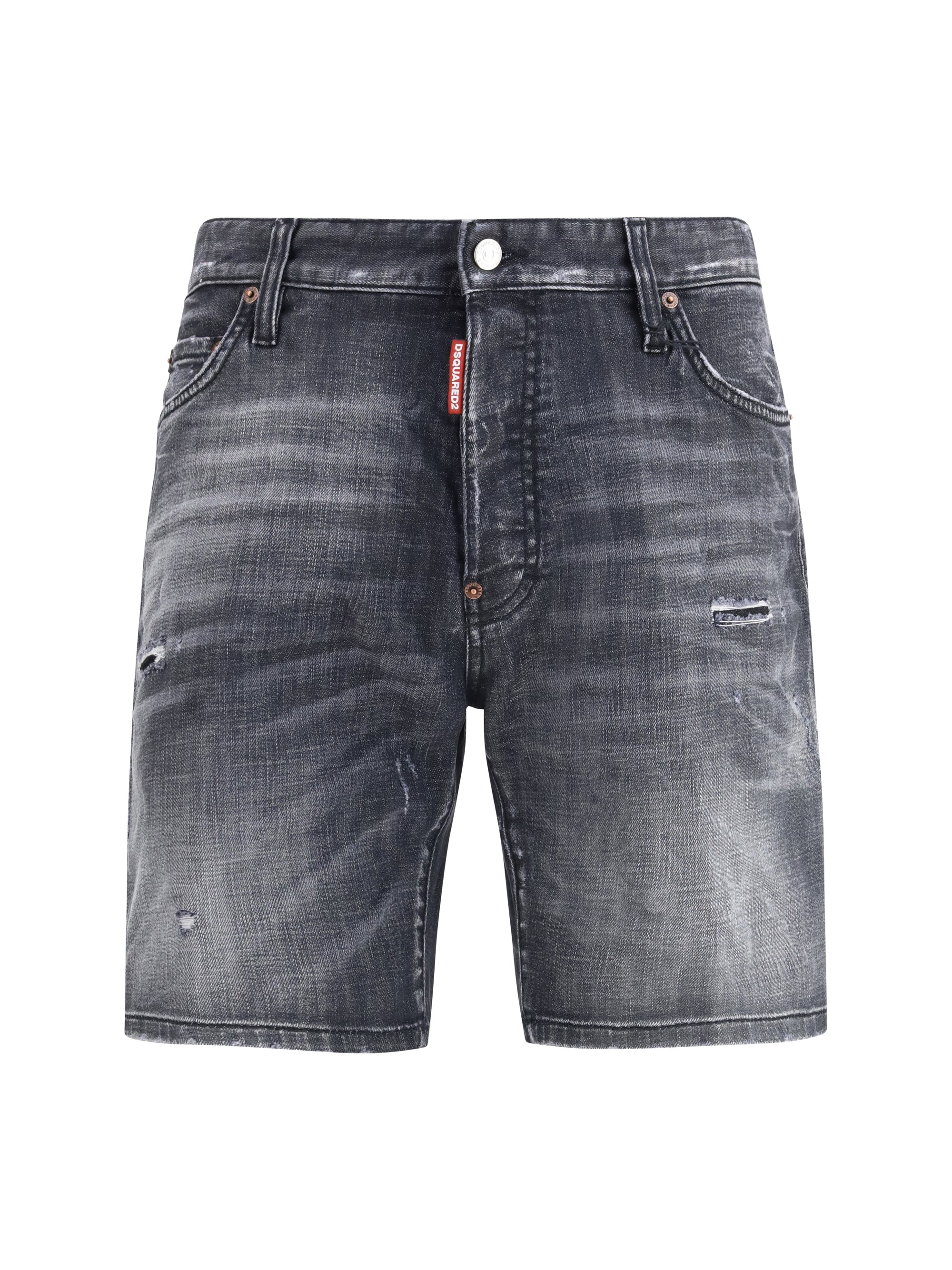 Washed Denim Bermuda Shorts — Black