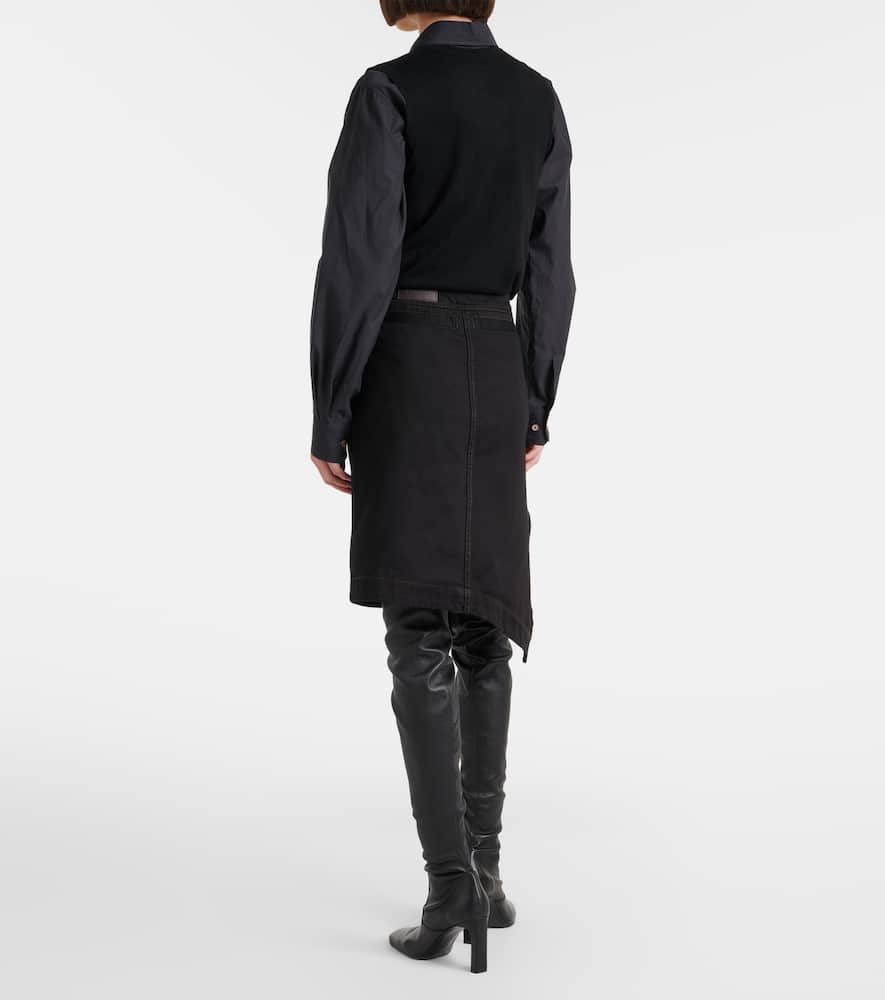 Asymmetric denim midi skirt