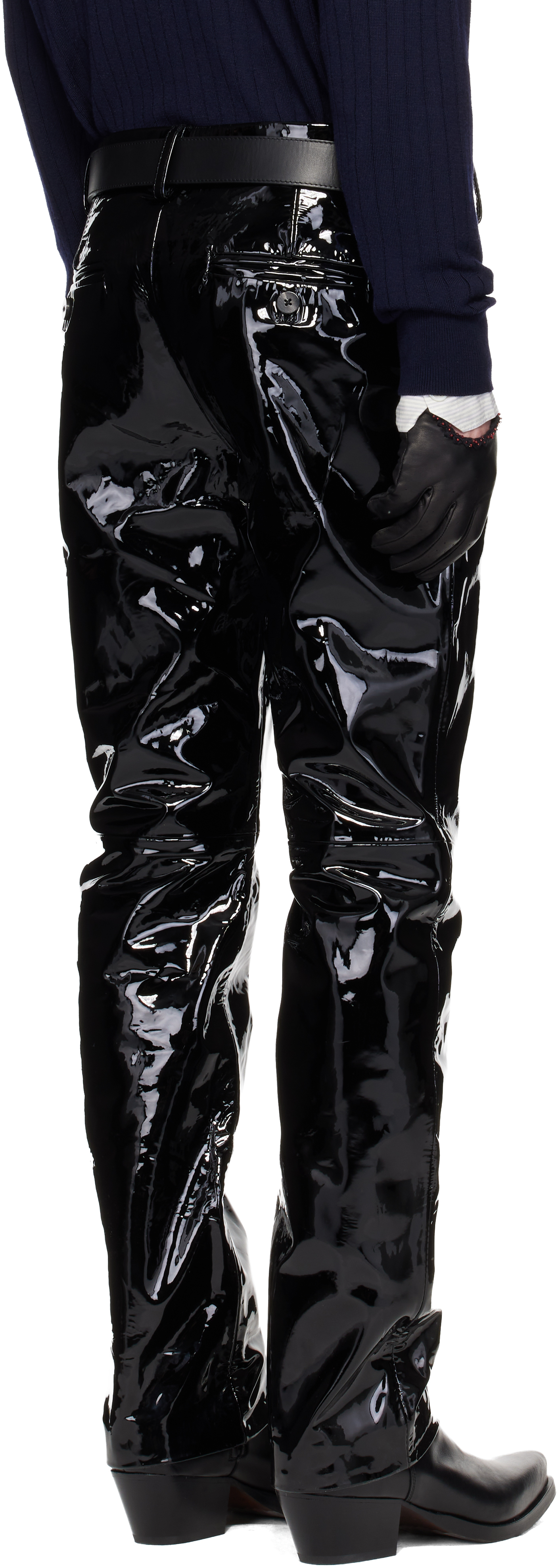 Black Straight Fit Leather Trousers