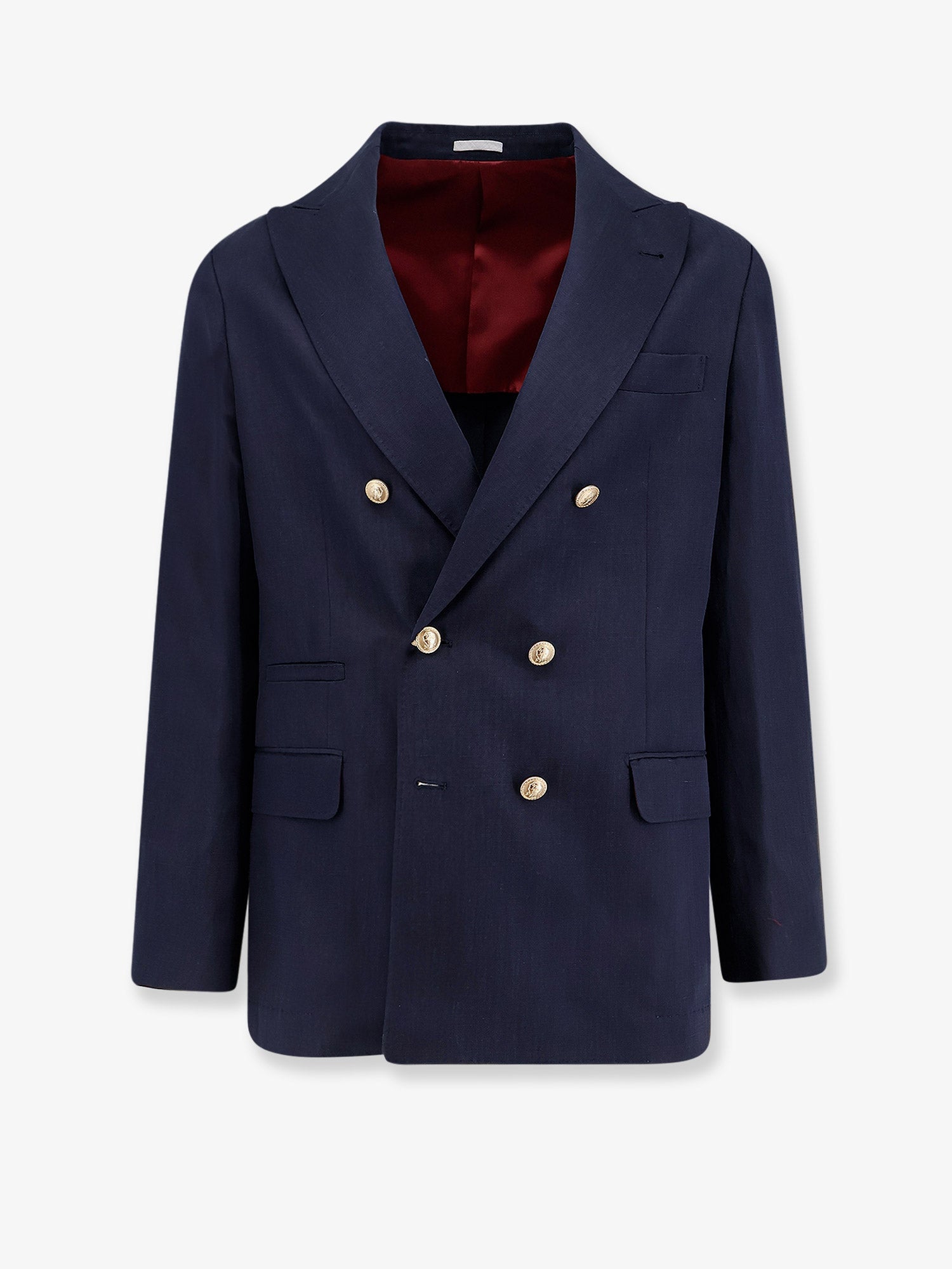 Silk and Linen Double-Breasted Blazer — Navy