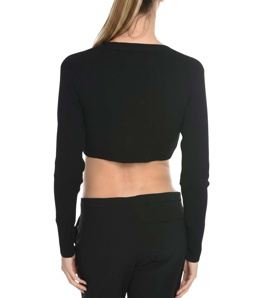 Black Solid V Neck Crop Cardigan