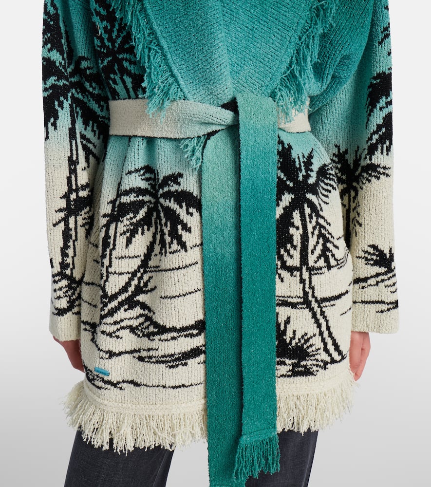 Wave Bloom fringed cotton-blend jacquard cardigan