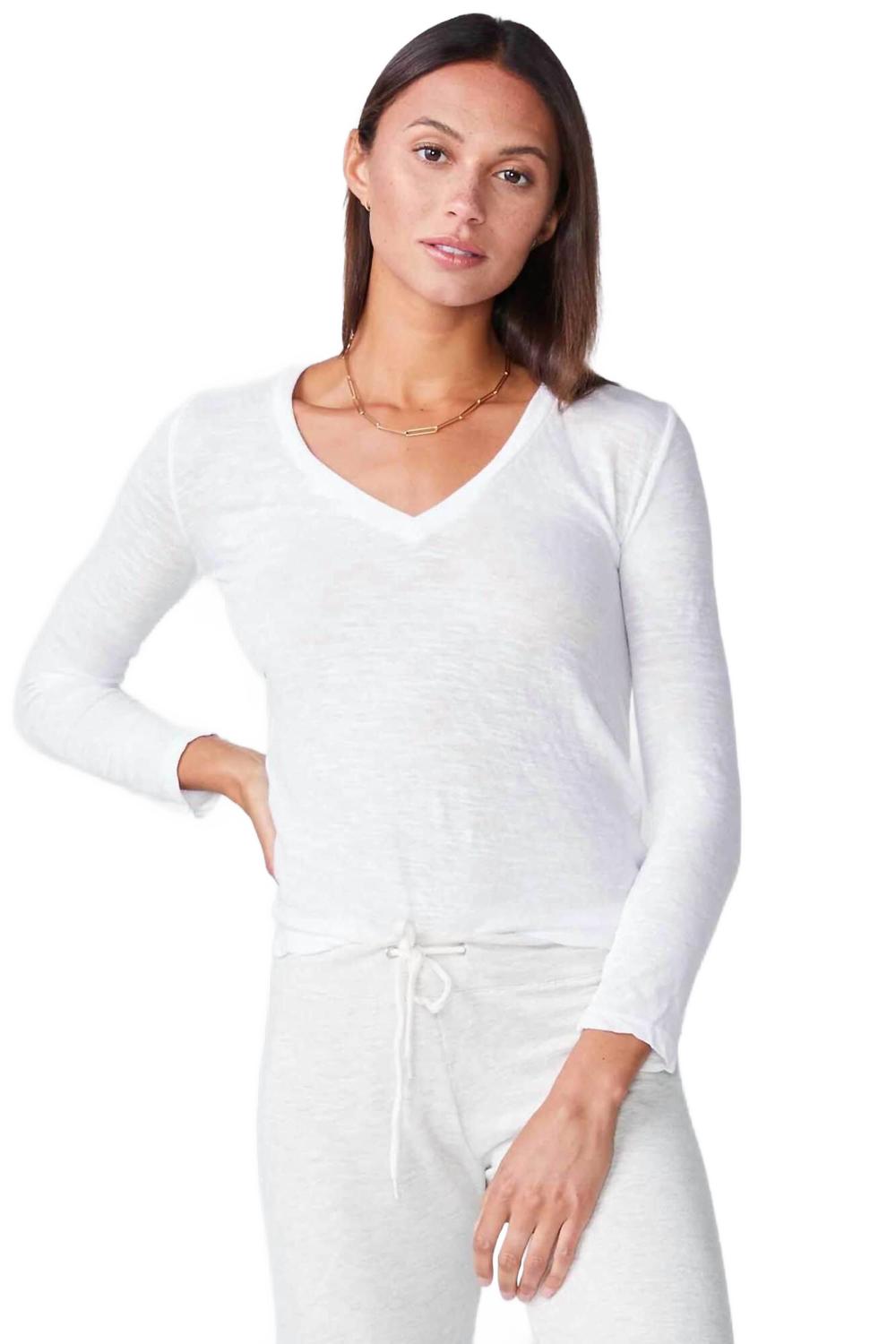 Textured Fitted Long Sleeve Tee In White