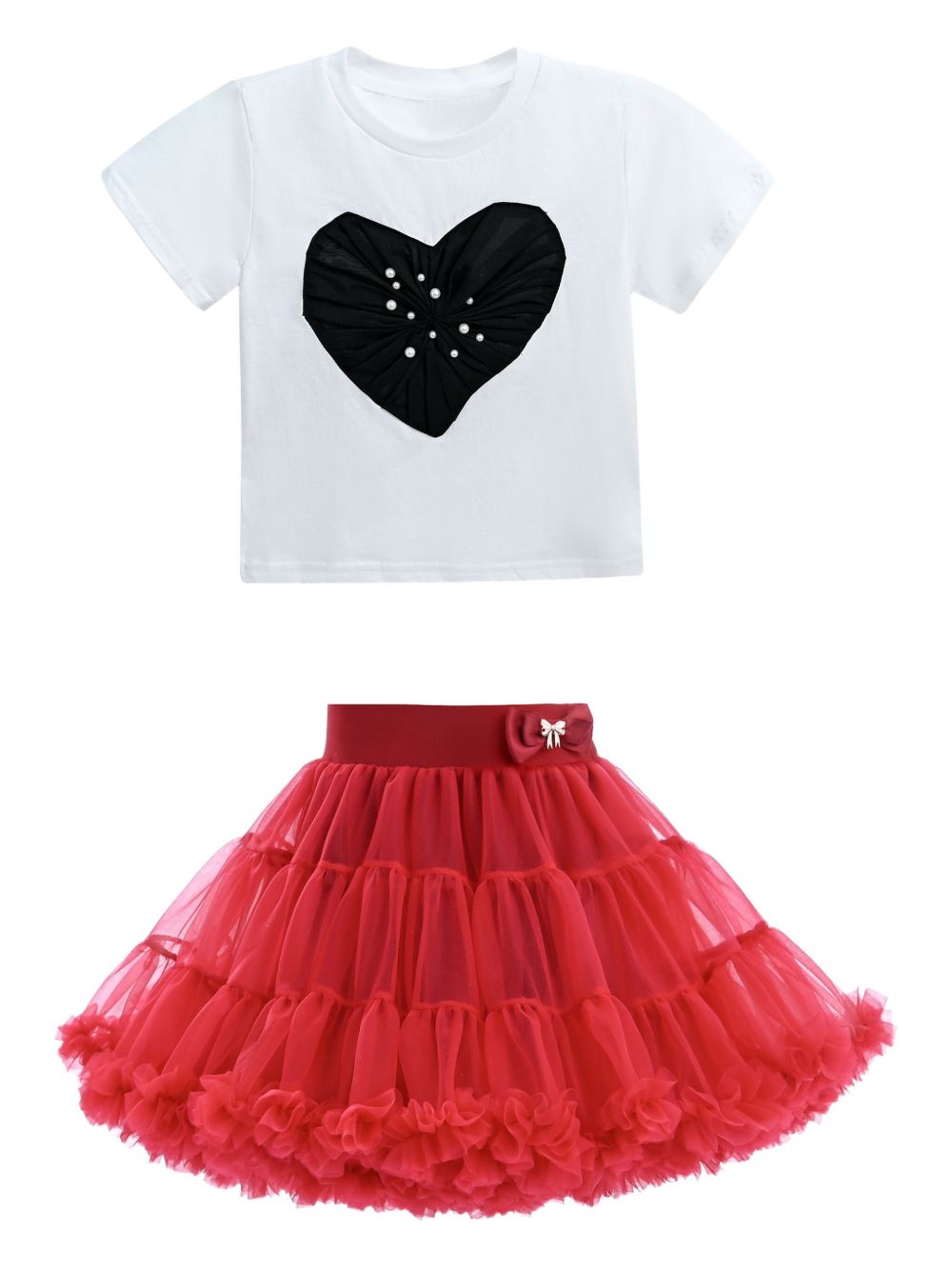 Avalon heart-appliqué top and skirt set - White